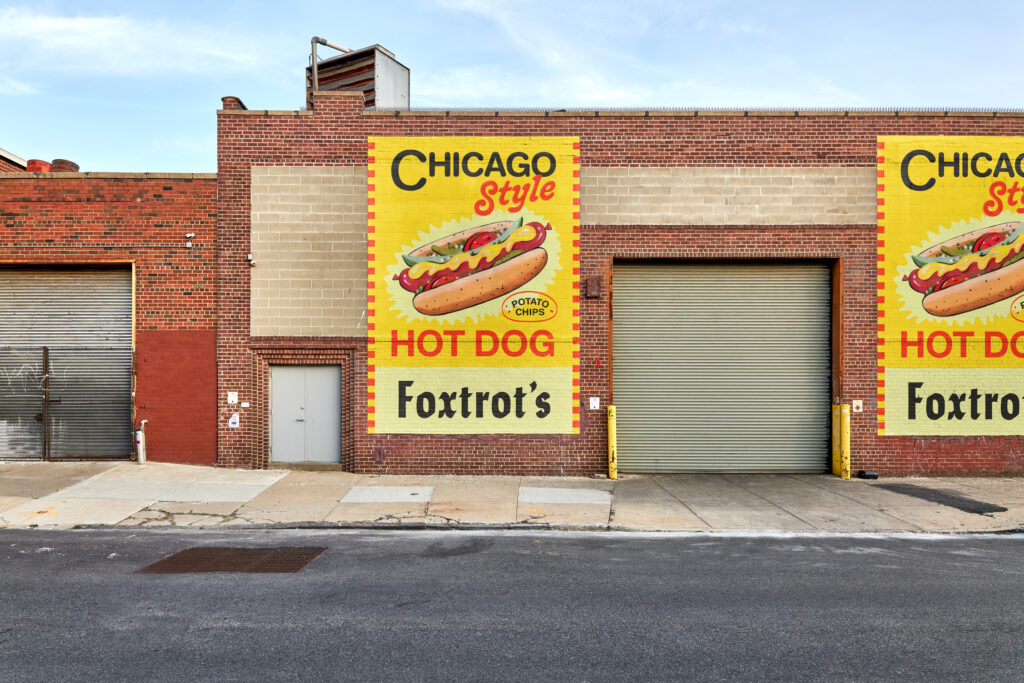 Chicago Hot Dog Chip Packaging Mural for Foxtrot by Perky Bros