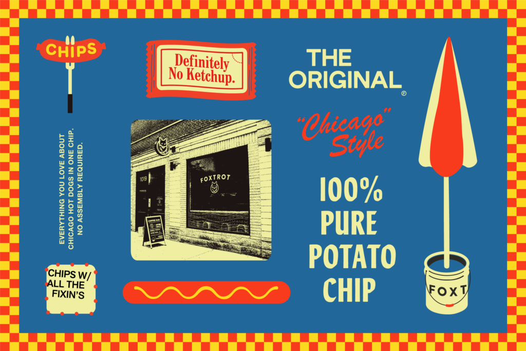 Chicago Hot Dog Chip Packaging Illustration for Foxtrot by Perky Bros