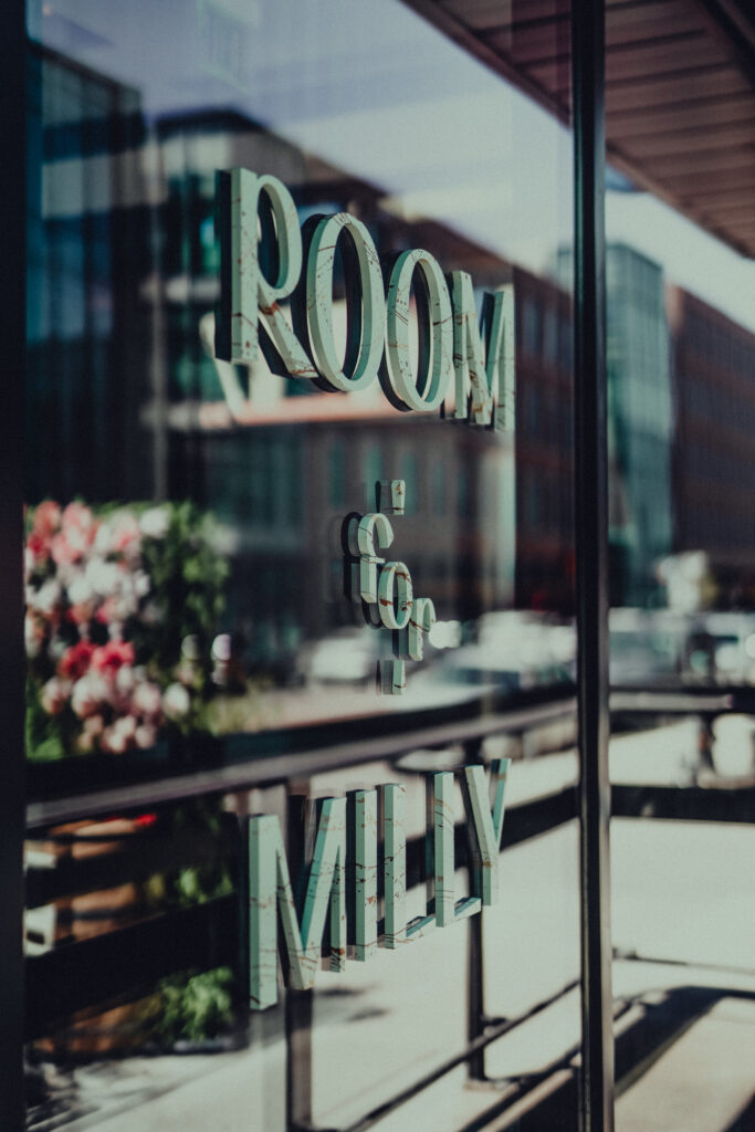 Room For Milly Pin Window Signage Design